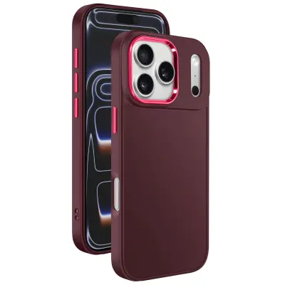 Ovitek za iPhone 17 Pro Max, mat zaključek s kovinskim obročem za kamero, Bordeaux