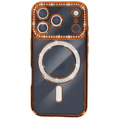 Ovitek za iPhone 17 Pro Max, združljiv z MagSafe, z okrasnim obrisom iz strasa, Oranžna