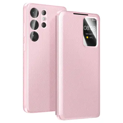 Ovitek za Galaxy S26 Ultra z oknom Smart View in držalom za kartice, Roza