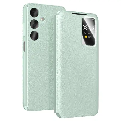 Ovitek za Galaxy A37 z oknom Smart View in držalom za kartice, Zelena