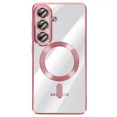 Mehko ohišje MagSafe za Galaxy S26, odporno na udarce, s kromiranim robom, Fuksija