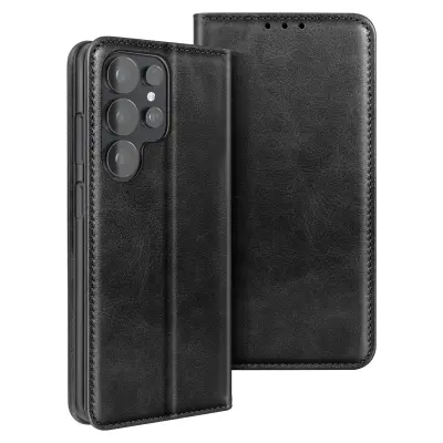 Folio denarnica ovitek za Galaxy S26 Ultra efekt usnja z video stojalom, Črna