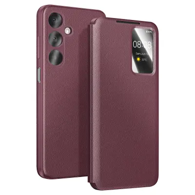 Ovitek za Galaxy A37 z oknom Smart View in držalom za kartice, Bordeaux