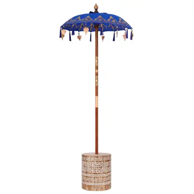 vidaXL Balijski dežnik z osnovo Modra 95 x 95 x 260 cm