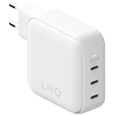 LinQ, GAN omrežni polnilnik s 3 USB-C priključki, Power Delivery 140W, Bela