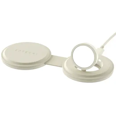 Satechi, Brezžični polnilnik 2-v-1, združljiv s Qi2 15W, zložljiv model OnTheGo, Bež