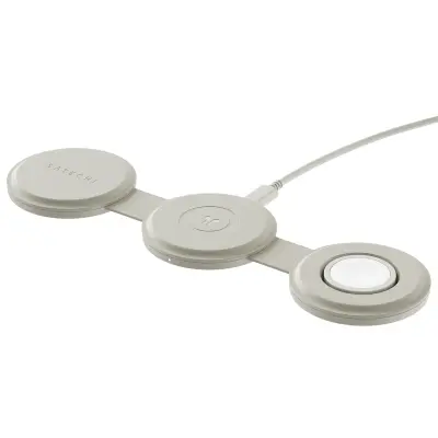 Satechi, Brezžični polnilnik 3-v-1, združljiv s Qi2 15W, zložljiv model OnTheGo, Bež