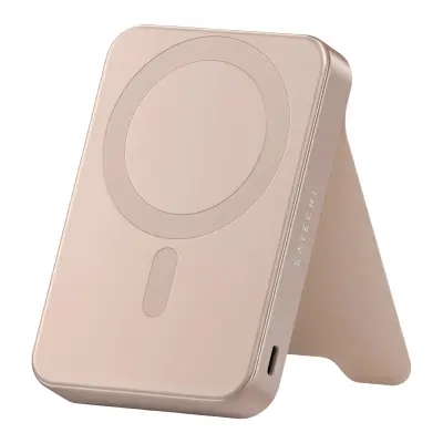 Satechi, Magnetna PowerBank 10000mAh, združljiva s Qi2 15W, model OntheGo s stojalom, Roza