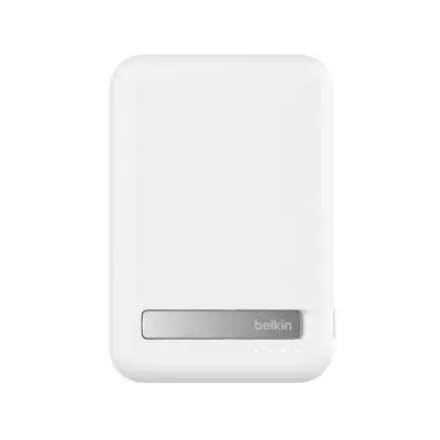 Belkin, MagSafe Qi2 8000mAh 15W baterija z vgrajenim držalom, Bela