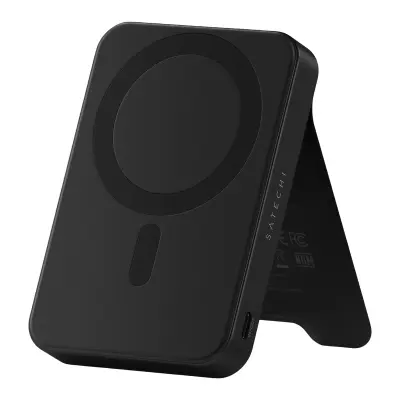 Satechi, Magnetna PowerBank 10000mAh, združljiva s Qi2 15W, model OntheGo s stojalom, Črna
