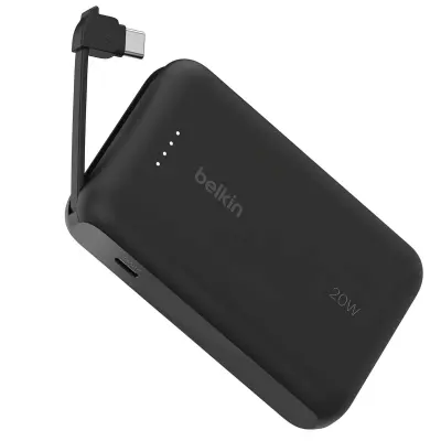 Belkin, Rezervna baterija 10000mAh 20W z vgrajenim USB-C kablom, Črna