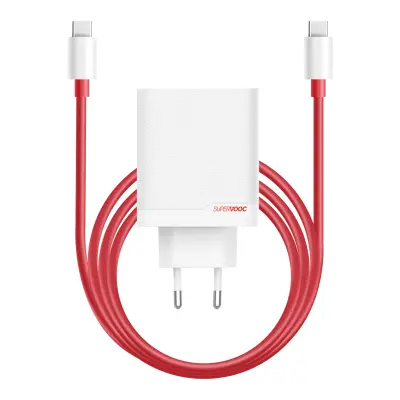 Oneplus, 120W omrežni polnilnik z dvema priključkoma USB in USB C z 1m kablom, Bela