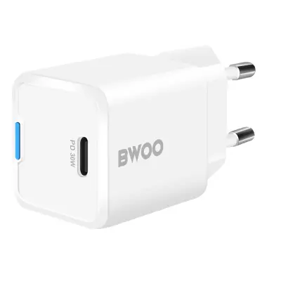 Bwoo, Hitri polnilec 30W GaN USB-C, Bela