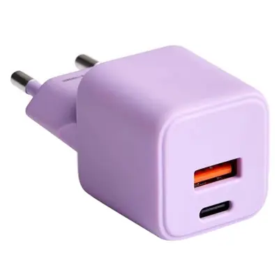 Forever, Hitri stenski polnilnik USB-A 18W QC / USB-C 30W PD Compact GaN, Lavanda