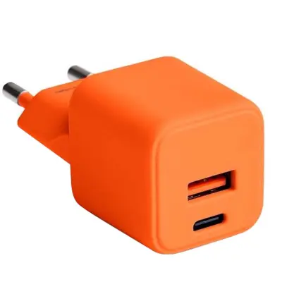 Forever, Hitri stenski polnilnik USB-A 18W QC / USB-C 30W PD Compact GaN, Oranžna