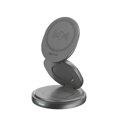 Forever, 3-v-1 brezžični polnilnik MagSafe Qi 15W za slušalke TWS / Apple Watch, Črna