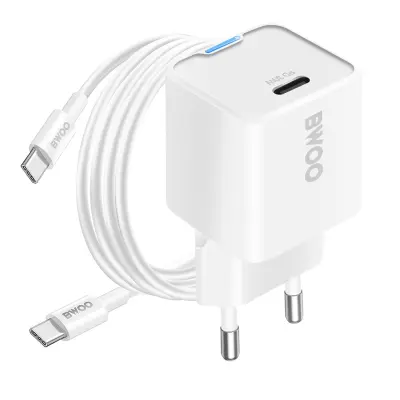 Bwoo, Hitri polnilec 30W GaN USB-C kabel 60W 1m, Bela