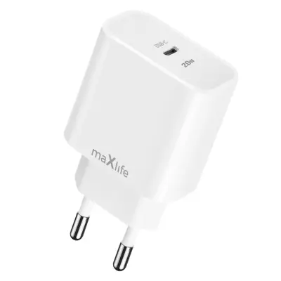 Maxlife, Stenski polnilec USB C Power Delivery 20W Ultra hitro polnjenje, Bela