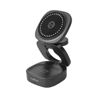 Maxlife, 3-v-1 brezžični polnilnik MagSafe Qi 15W za pametni telefon / AirPods / Apple Watch, Črna