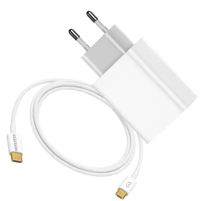 Mayaxess, 20W omrežni polnilnik + 1m USB-C kabel za Samsung Galaxy S25 Edge, Bela
