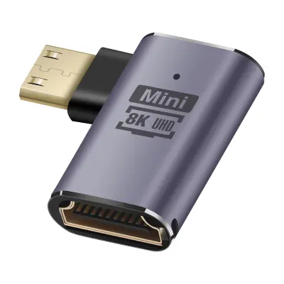 LinQ, Adapter Video 8K UHD HDMI Ženski na Mini HDMI Moški Sklonjen Desno, Siva