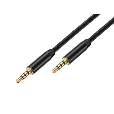 3,5-milimetrski zvočni kabel s pozlačenimi pletenimi najlonskimi konektorji 10 m, Črna