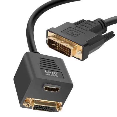 LinQ, Video adapter DVID moški z DVID žensko in HDMI žensko, Črna