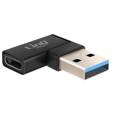 LinQ, Adapter USB-C na USB-A moški pod kotom levo za polnjenje in prenos 10Gbps, Črna