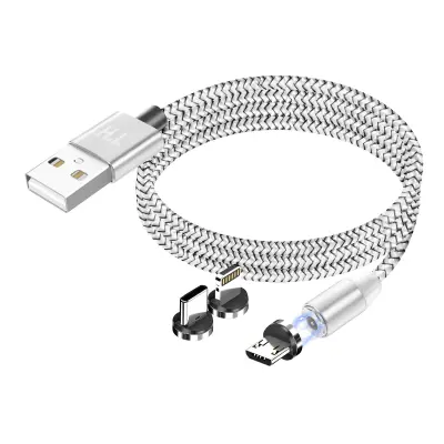 Magnetni kabel 3-v-1 USB-C / Lightning / Micro-USB na USB-A 1m, Srebrna