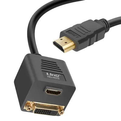 LinQ, Video adapter HDMI moški z DVID žensko in HDMI žensko, Črna
