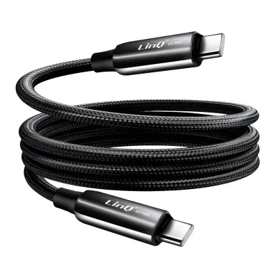LinQ, Kabel USB-C na USB-C 4A Power Delivery 80W iz odpornega pletenega najlona 1,2m, Črna