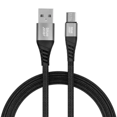 Blue Star, USB kabel 2A, najlonska pletenica 1,2 m, Črna