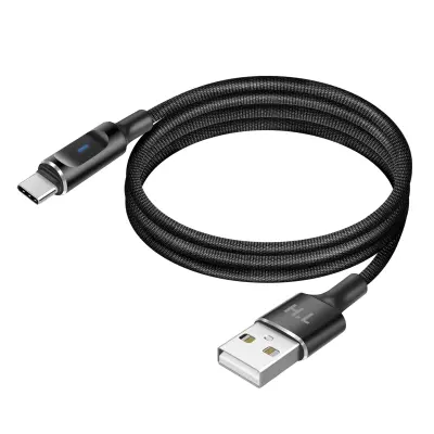 Kabel USB-A na USB-C z LED in stabilnim polnjenjem 2.4A, pleten najlon 1.5m, Črna