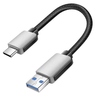 Mini Kabel USB-C / USB Ultra Kratek 15cm CarPlay, Android Auto, Polnilna Postaja, Siva