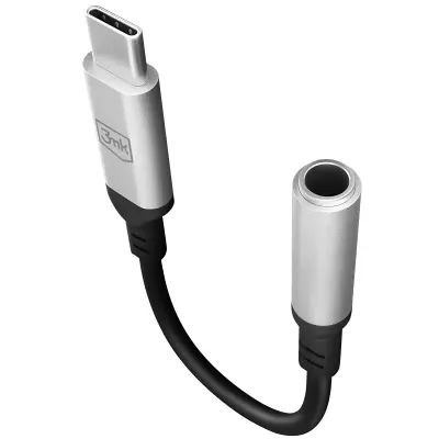 3mk, Adapter za avdio USB C moški na Jack 3,5 mm ženski, Črna / Srebrna