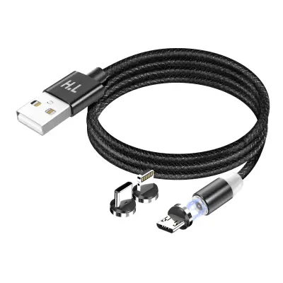 Magnetni kabel 3-v-1 USB-C / Lightning / Micro-USB na USB-A 1m, Črna