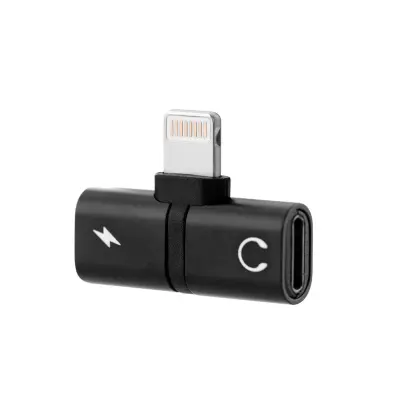 Zvočni in kompaktni polnilni adapter Lightning 2 v 1, Črna