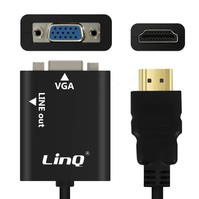 LinQ, Video kabel Zvok HDMI moški na VGA ženski,, Črna