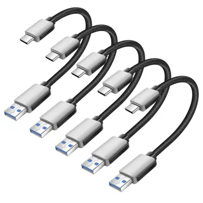 Paket 5x Mini Kablov USB na USB-C 15cm CarPlay, Android Auto, Polnilna Postaja, Siva