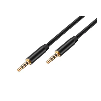 3,5-milimetrski zvočni kabel s pozlačenimi pletenimi najlonskimi konektorji 5 m, Črna