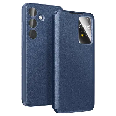 Ovitek za Galaxy S25 FE z oknom Smart View in držalom za kartice, Modra