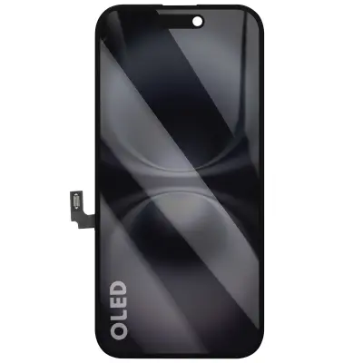 Trdi zaslon OLED za iPhone 16 s predhodno sestavljenim steklom na dotik, Črna