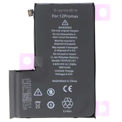 Baterija za iPhone 12 Pro Max Li-polimer 3687 mAh 14,13 Wh Diagnostična, Črna