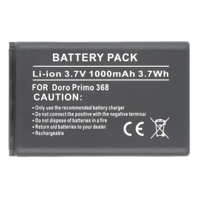 Baterija za telefon Doro Primo 368 Li-ion 3.7V 1000mAh Referenca RCBNTC05, Črna