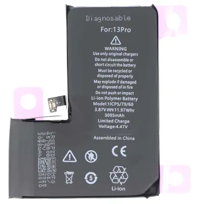 Baterija za iPhone 13 Pro Li-polimer 7,74 V 2250 mAh Diagnostičen, Črna / Srebrna