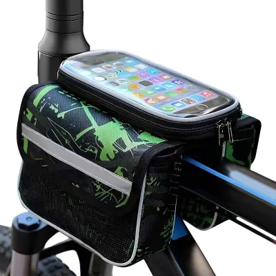 Vodoodporen nosilec za pametni telefon za kolo z okvirno torbico, Črna / Zelena