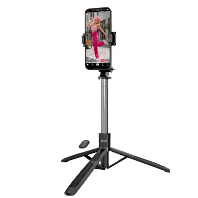 LinQ, Raztegljiva palica za selfije Bluetooth s stabilno podporo za vrtenje stativa, Črna