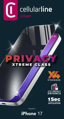 Zaščitno steklo CELLULARLINE Xtreme Glass PRIVACY - Apple iPhone 17