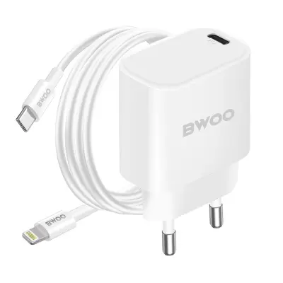 Bwoo, Polnilnik 20W USB-C z Lightning kablom BWOO, Bela