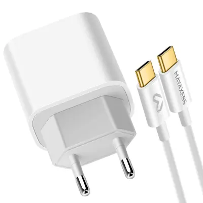 Mayaxess, Omrežni polnilnik za iPhone 17 Air 20W z 1m USB-C kablom, Bela